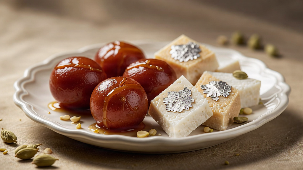 HOME Traditional Indian sweets with milk reductions and cardamom.